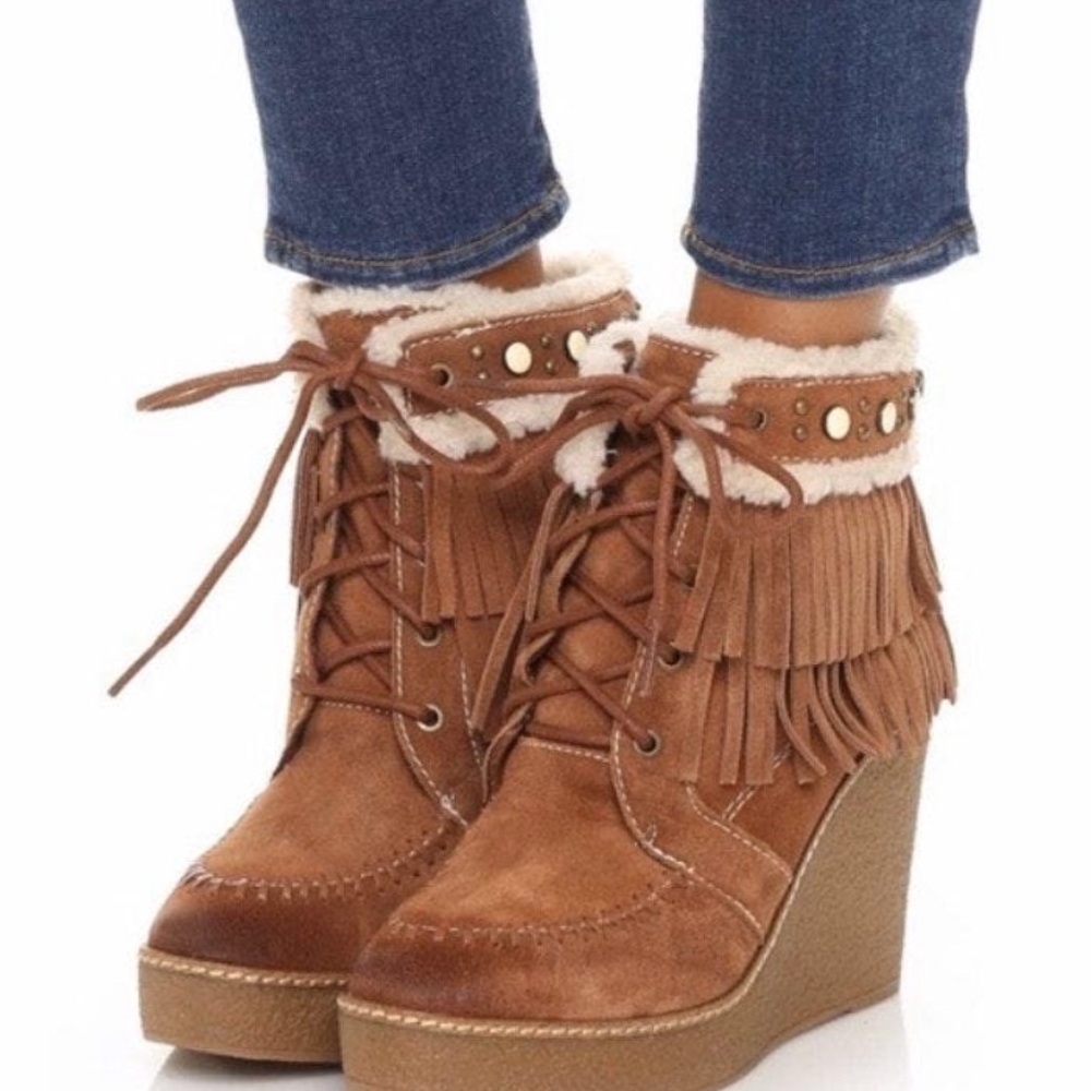 Sam Edelman brown fringe booties